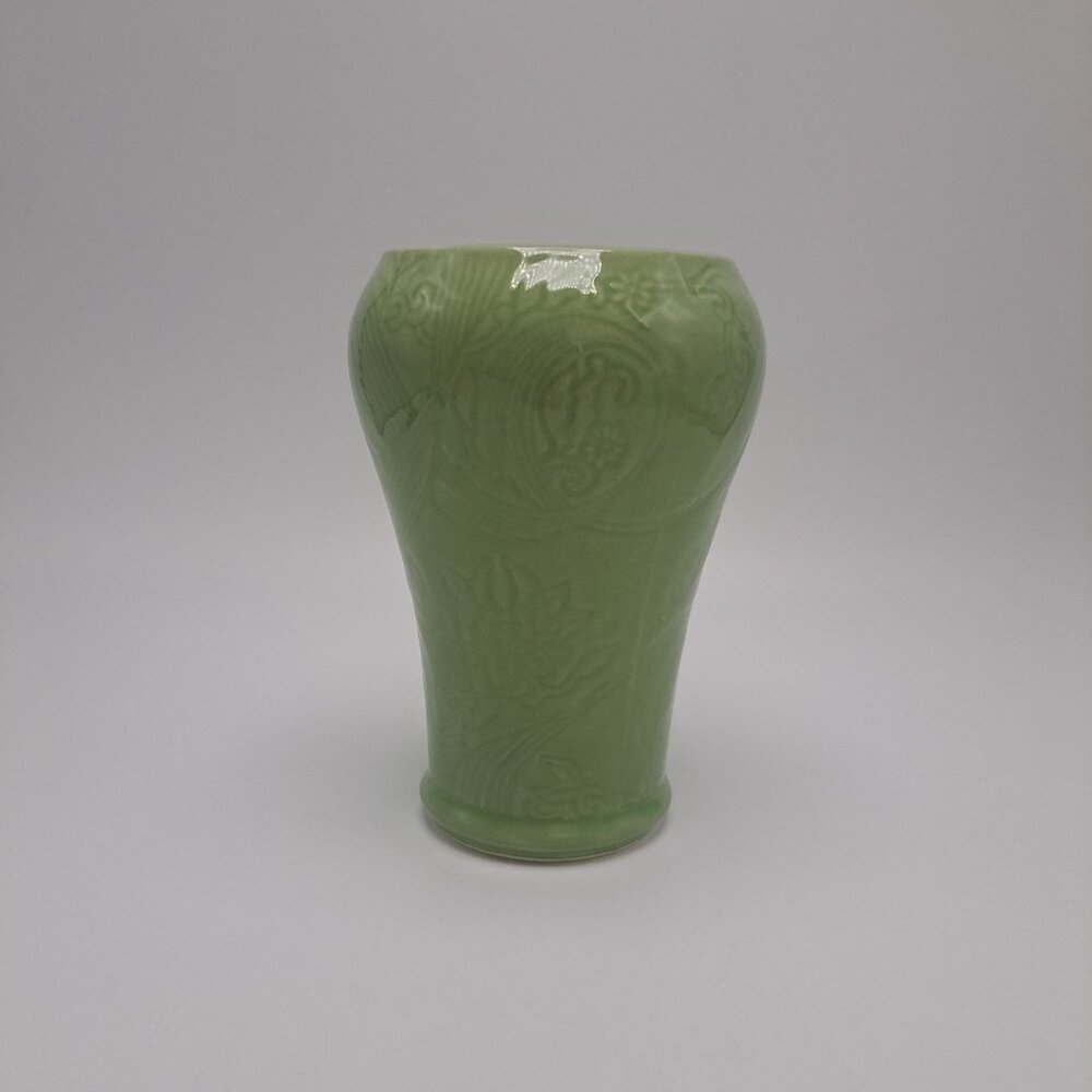 Max Factor Khara Fantasy Green Embossed Ceramic Jar Vase NO LID